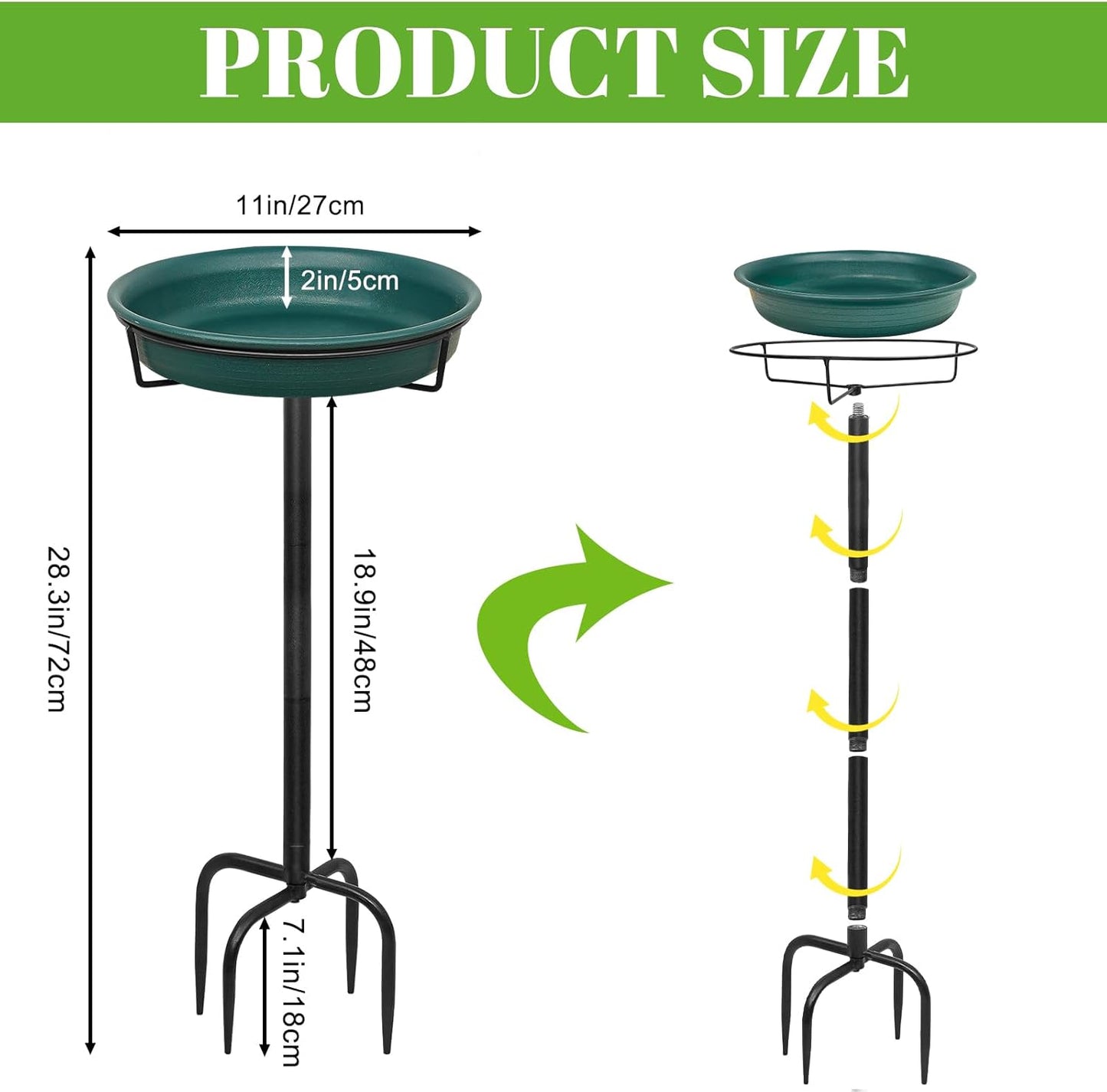 Regine Switzerland Freestanding Birdbath - Outdoor Garden Bird Feeder Bowl with Metal Stake | 35.5 Inch, Detachable Design