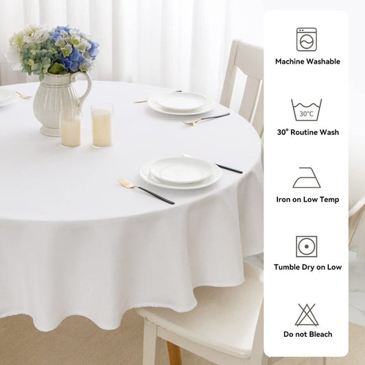 Romanstile Round Waterproof Tablecloth, Stain Resistant Washable Table Cloths Wrinkle Free Polyester Table Covers for Kitchen Dining Party Wedding Indoor and Outdoor - White, 48 Inch