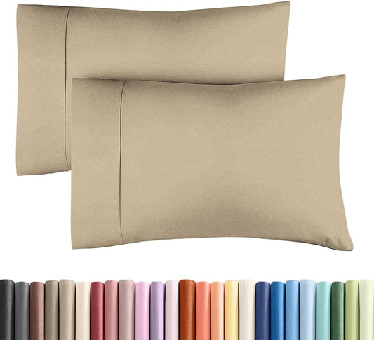 Standard Pillow Cases Set of 2 | Ultra-Soft Hotel Quality Covers - Comfy, Wrinkle-Free & Stain Resistant - Heathered Beige