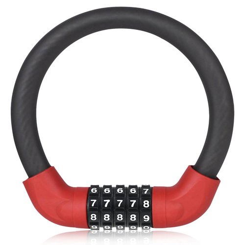 5 Digit Combination Bike Cable Lock, Lightweight Bicycle Lock Anti Theft Resettable Combination Portable Bicycle Cable Locks for Bike, 15inch, Red