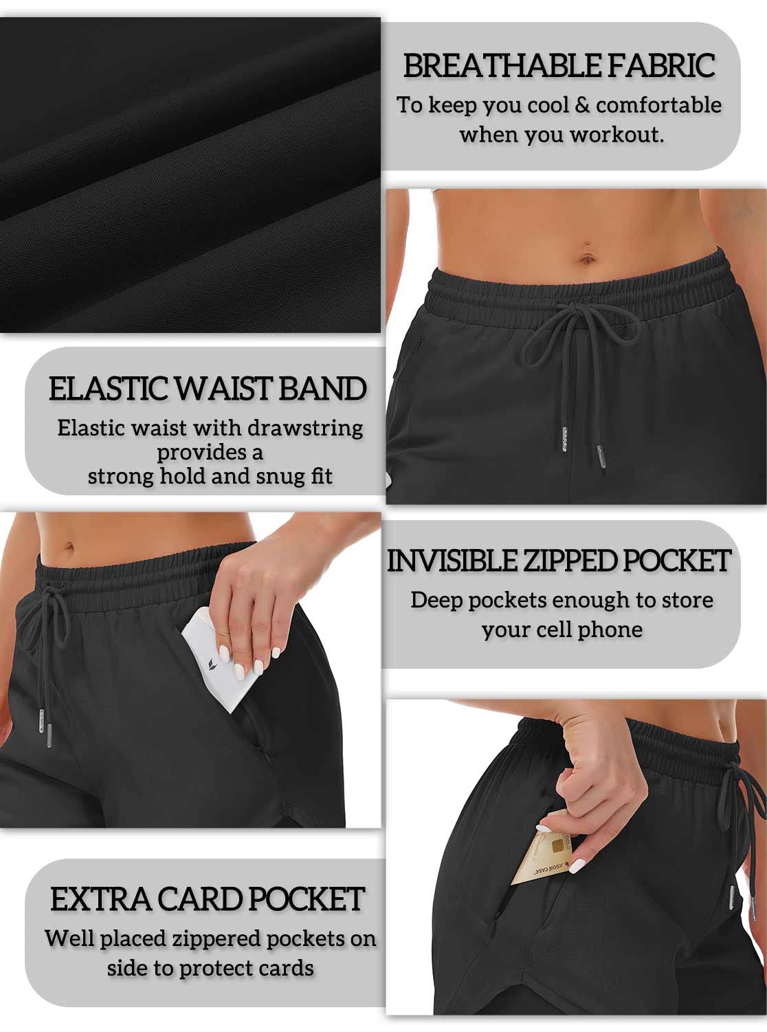 Mancreda Women's Running Shorts with Liner 3 Zipper Pockets Elastic Workout Athletic Gym Yoga Shorts(BK,S) Black