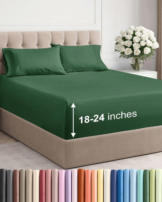 Skiennix Extra Deep Twin Sheet Set - 4-Piece Breathable Cooling Sheets - Luxury Hotel Bedding in Emerald Green
