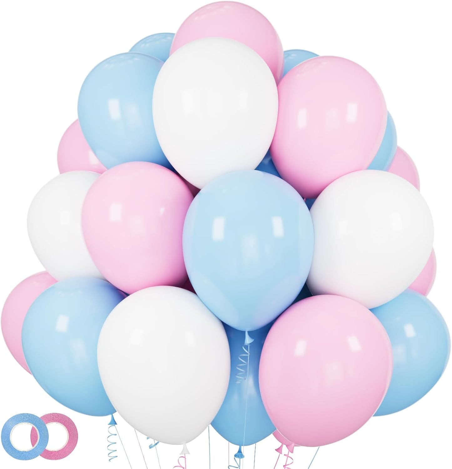 Pastel Pink & Blue Balloons - 100 Pack 12-Inch Latex Balloons with 65ft Ribbon for Parties