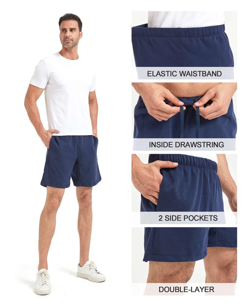 Liloak Men's Sweat Shorts Pack Waffle Elastic Waist 7" Running Shorts Drawstring Lightweight Summer Casual Shorts with Pockets
