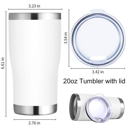 DOMICARE 20oz Tumbler with Lid Stainless Steel Tumblers Bulk, Double Wall Vacuum Insulated Coffee Travel Mug Powder Coated Tumbler, 1 Count (Pack of 1) White