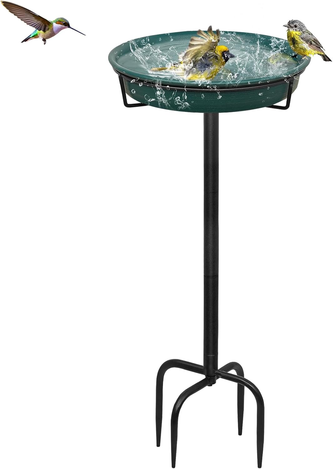 Regine Switzerland Freestanding Birdbath - Outdoor Garden Bird Feeder Bowl with Metal Stake | 35.5 Inch, Detachable Design