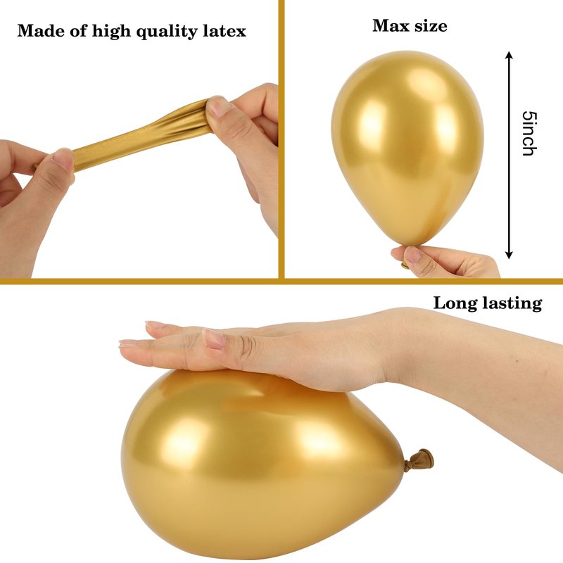 RUBFAC Gold Balloons, 120pcs 5 Inch Chrome Metallic Latex Balloon for 2026 Gradution Decor Birthday Anniversary Festival Wedding Engagement Decoration