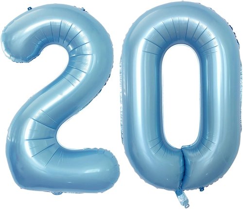 GOER 20th Birthday Balloons - 42 Inch Jumbo Light Blue Foil Helium Decorations for Anniversary
