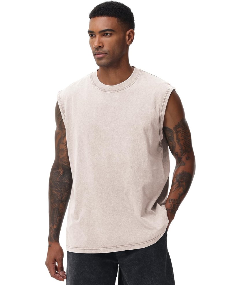 SnowElve 3 Pack Mens Workout Tank Tops Sleeveless Tee Shirts Men Muscle Shirt Gym Acid Wash T Shirts Running Beach Loose Fit Tee(ACGYBK,3XL)