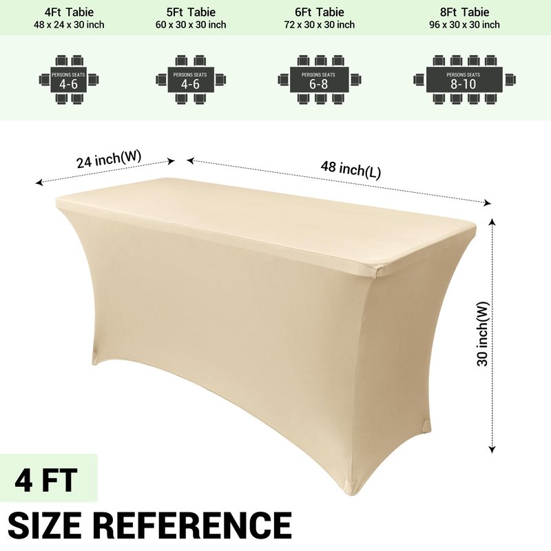 Obstal 5ft Stretch Spandex Table Cover for Standard Folding Tables - Universal Rectangular Fitted Tablecloth Protector for Wedding, Banquet and Party
