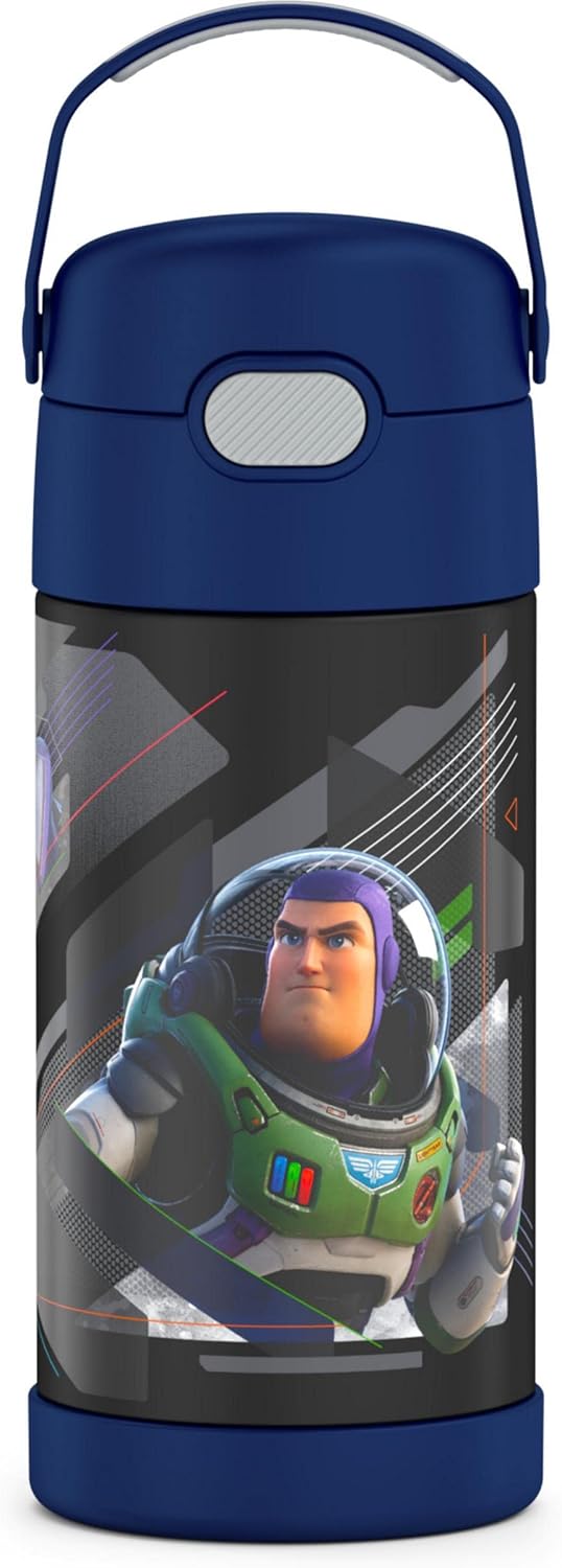 THERMOS FUNTAINER Water Bottle - 12 Ounce Stainless Steel Vacuum Insulated Kids Bottle with Straw | Lightyear Design