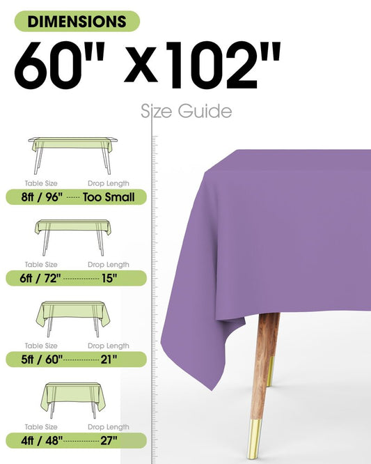 Pureegg Rectangle Table Cloth 60" x 102" – Durable Polyester Tablecloth Offers Reusable & Washable Protection, Ideal for Outdoor Party, Picnic, Wedding, Banquet and Birthday, 2 Pack, Lavender