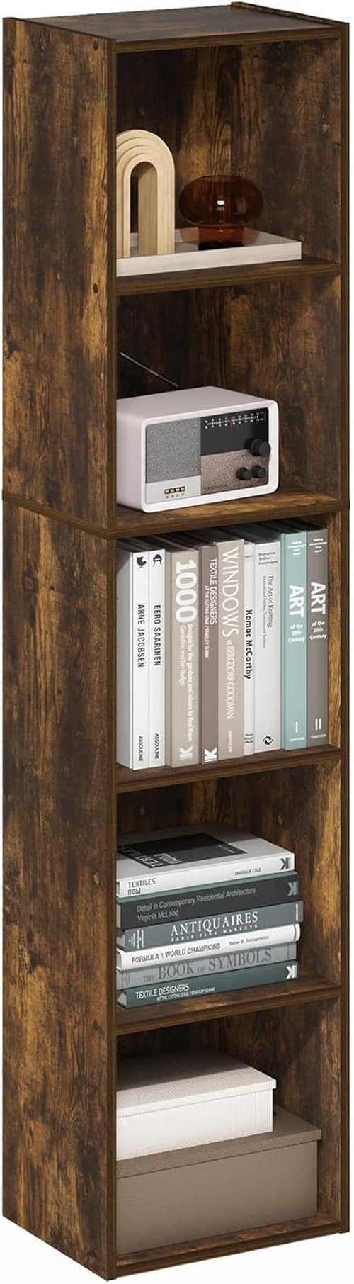Furinno PASIR 5-Tier Modern Bookshelf - Easy Assembly Open Shelves Bookcase in Amber Pine | 9 x 12 x 52 Inches