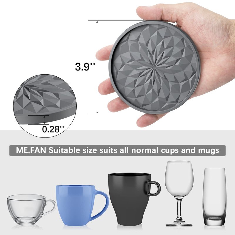 ME.FAN Silicone Coasters with Holder,[6 Pack] Drinking Coasters - Cup Mat for Hot or Cold Drinks, Thickened, Non-Slip, Non-stick,Deep Tray Teal Blue