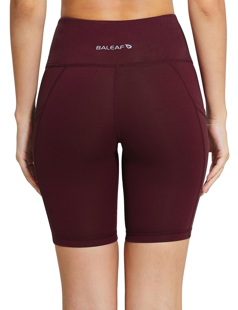 baleaf Biker Shorts Women Yoga Gym Workout Spandex Running Volleyball Tummy Control Compression with Pockets 8" Wine Red XXL