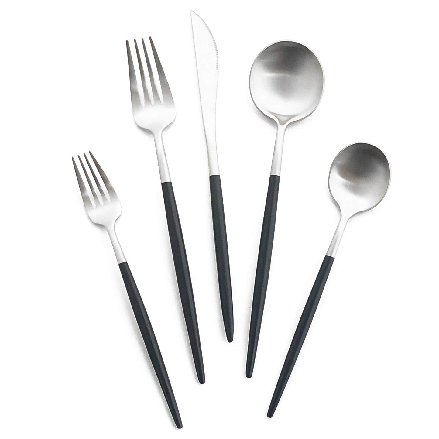 Uniturcky Matte Silverware Set, 10-Piece 18/10 Stainless Steel Satin Finish Flatware Set Service for 2, Kitchen Utensil Set, Tableware Cutlery Set for Home Restaurant (Black Handle Silver, 10-Piece)