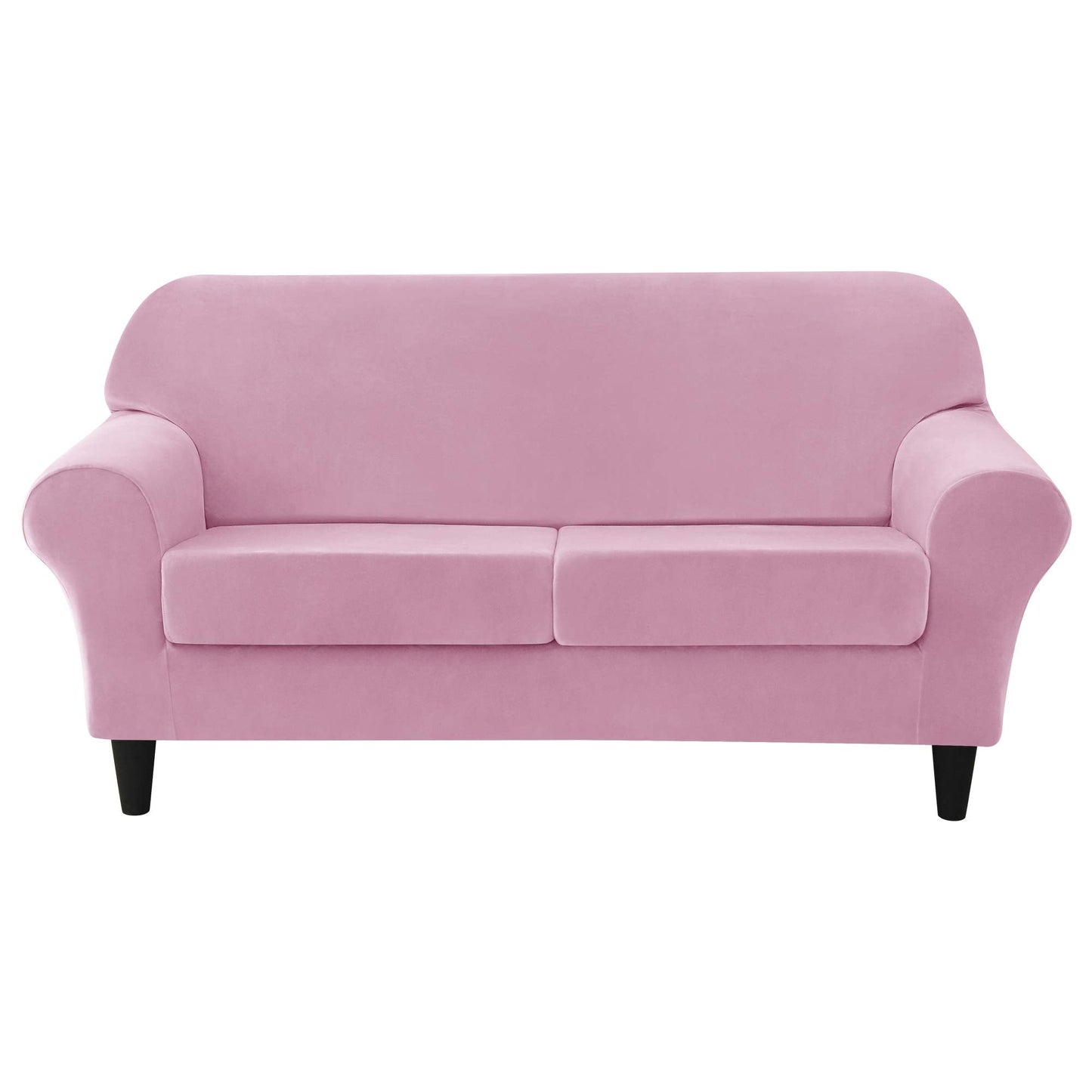 CONRUSER Stretch Sofa Slipcover, Soft Velvet Sofa Covers for 2 Cushion Couch Thick Furniture Protector for Pets & Kids (Pink, M)