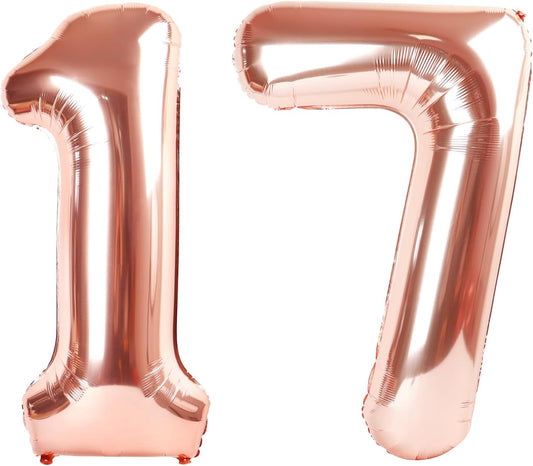 Rose Gold Number 17 Balloon - 40 Inch Birthday Decoration for 17th Birthday Parties