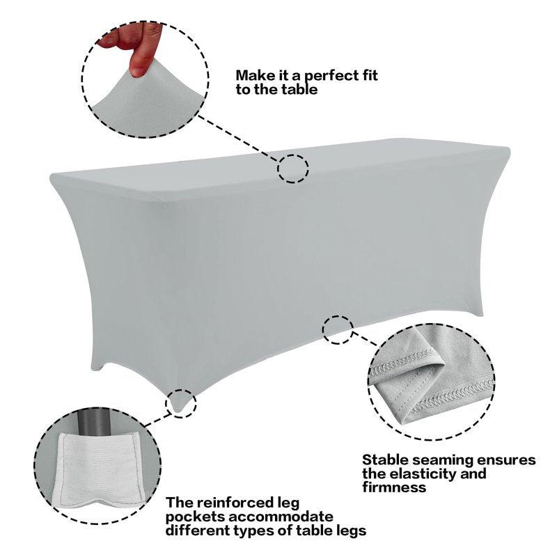 IVAPUPU 2 Pack 4FT Table Cloth for Rectangular Fitted Events Stretch Grey Table Covers Washable Cover Spandex Tablecloth Protector for Party, Wedding, Cocktail, Banquet, Festival