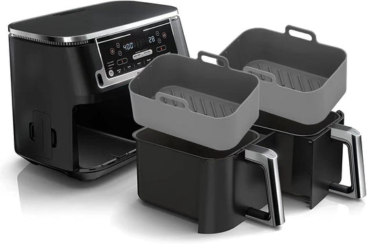 Skiennix Air Fryer Silicone Liners - Non-Stick & Easy to Clean | 2 Pcs | Gray for Ninja Foodi 8QT & 6QT