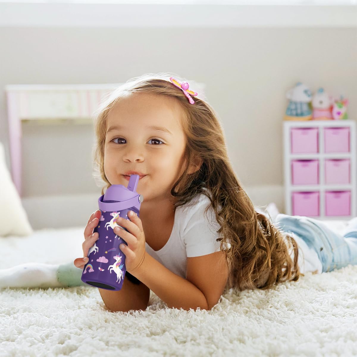 Skiennix Unicorn Kids Water Bottle - 12oz Insulated Stainless Steel Tumbler with Straw Lid | Perfect Gift for Girls