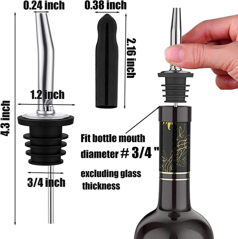 Pafusen 24 Pack Liquor Bottle Pourers, Liquor Pour Spout for Liquor Bottles, Stainless Steel Olive oil Dispenser Spout, Alcohol Pourer Spouts Dust Caps Long Covers, Sliver