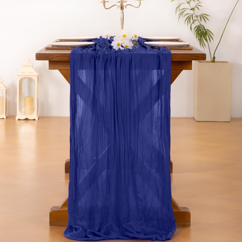 Socomi 3pcs Royal Blue Summer Cheesecloth Table Runner Boho Rustic Gauze 120 inch 10FT Cheese Cloth Sheer Runner for Wedding Party Baby Shower Birthday Home Decor Holiday Decorations