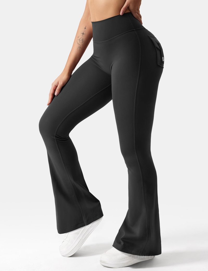 YEOREO CoreFlex Flare Leggings with Pockets for Women Scrunch Workout Leggings Butt Lifting Gym Yoga Pants