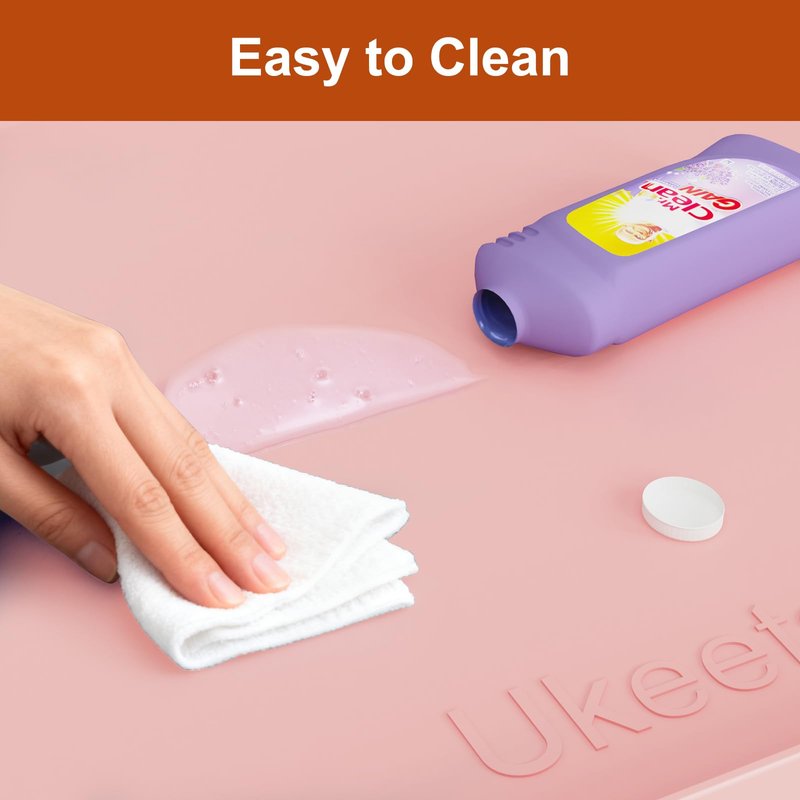 ukeetap Extra Thick Silicone Mat Waterproof with Raised Edge 34" x 22", Under Sink Mat for Kitchen & Bathroom, Kitchen Cabinet Liner, Multi-Purpose for Storage & Protection, Pink