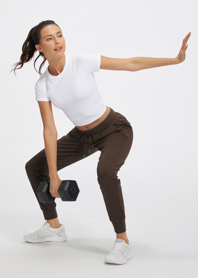 Libin Women's Joggers Pants Athletic Dance Sweatpants with Pockets Running Tapered Casual Pants for Workout,Lounge, Brown XS