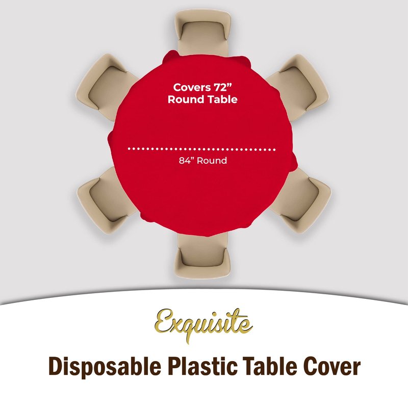 Party Solids Pack Of 6 Premium Plastic Tablecloth 84 Inch Round Plastic Table Cover - Red