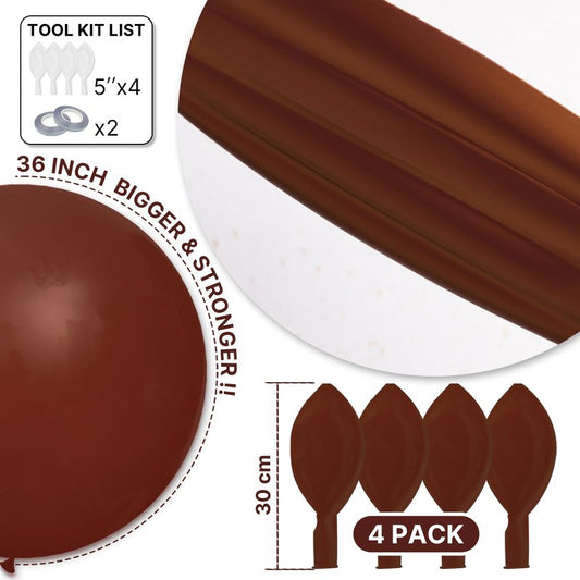 PartyWoo Dark Brown Balloons 4pcs 36 Inch Boho Neutral Coffee Tan Latex Helium Balloons for Graduation Anniversary Birthday Boy Baby Shower Jungle Safari Fall Cowgirl Party Decorations Brown-F08