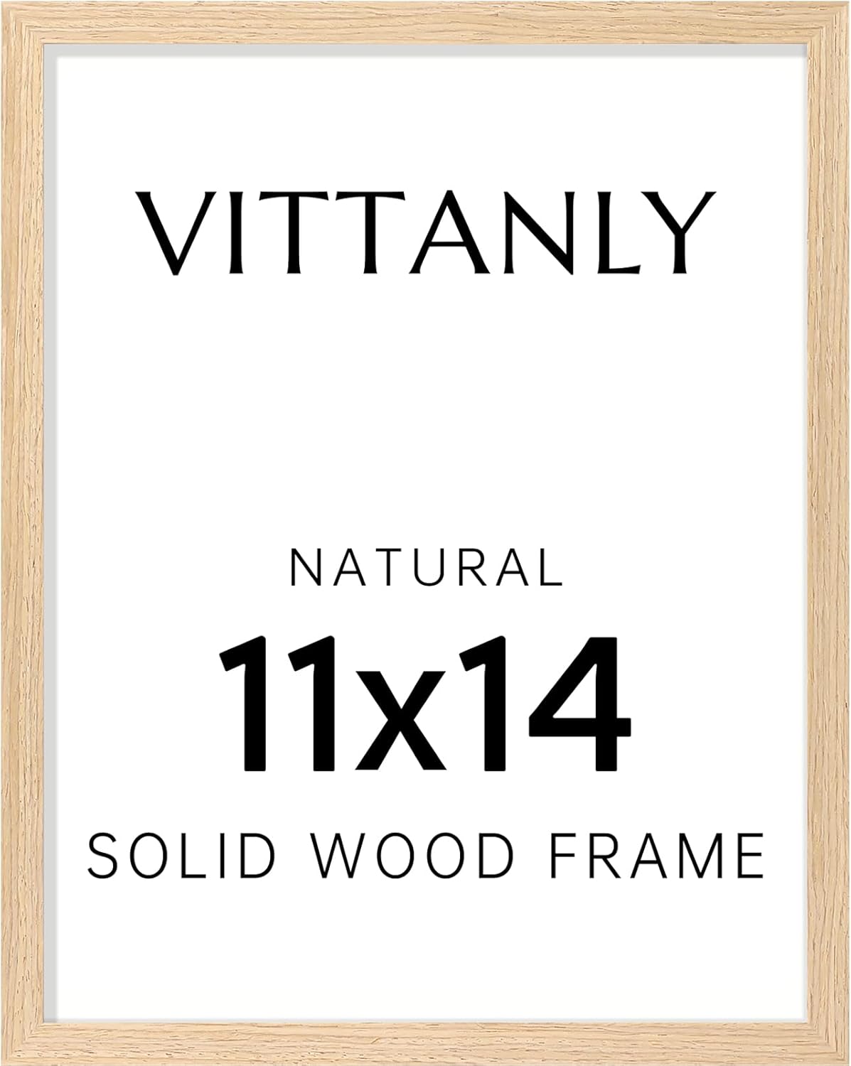 Vittanly 11x14 Picture Frame - Solid Wood with Plexiglass & 8x10 Mat | Natural Wall Hanging Decor