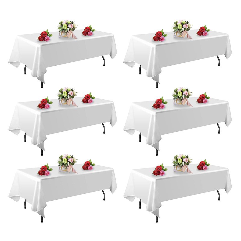 FINDYOU 6 Pack White Table Cloth Rectangle Table 60 x 102 Inch Tablecloths for 6 Foot Rectangle Tables. Stain and Winkle Resistant Polyester Washable White TableCloths for Parties Wedding Dining