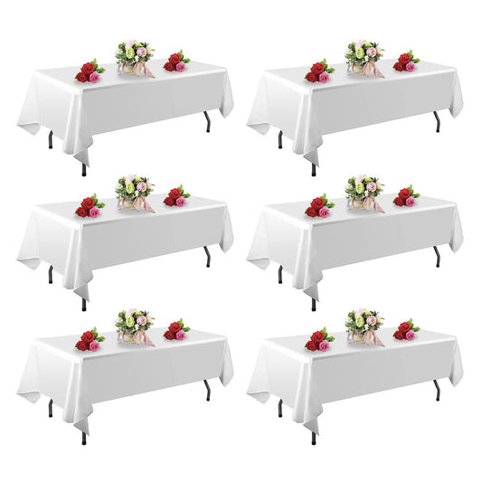 FINDYOU 6 Pack White Table Cloth Rectangle Table 60 x 102 Inch Tablecloths for 6 Foot Rectangle Tables. Stain and Winkle Resistant Polyester Washable White TableCloths for Parties Wedding Dining
