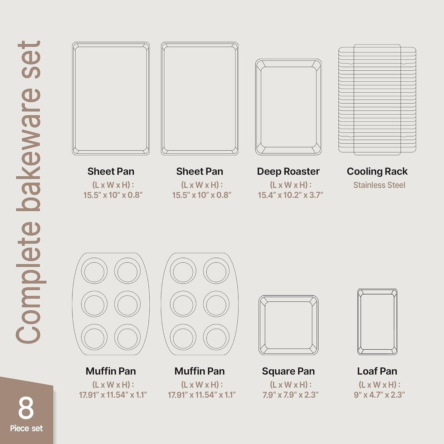 Bakken 8-Piece Bakeware Set - Nonstick Ceramic Coated Pans | Oven Safe Up to 500°F, Green