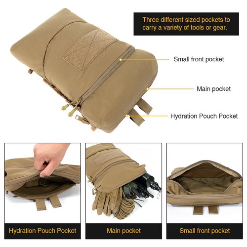 IDOGEAR Tactical Hydration Pack for 2L Hydration Water Bladder Outdoor Hiking Airsoft Water Bladder Carrier for Vest JPC2.0 Backpack(Coyote Brown)