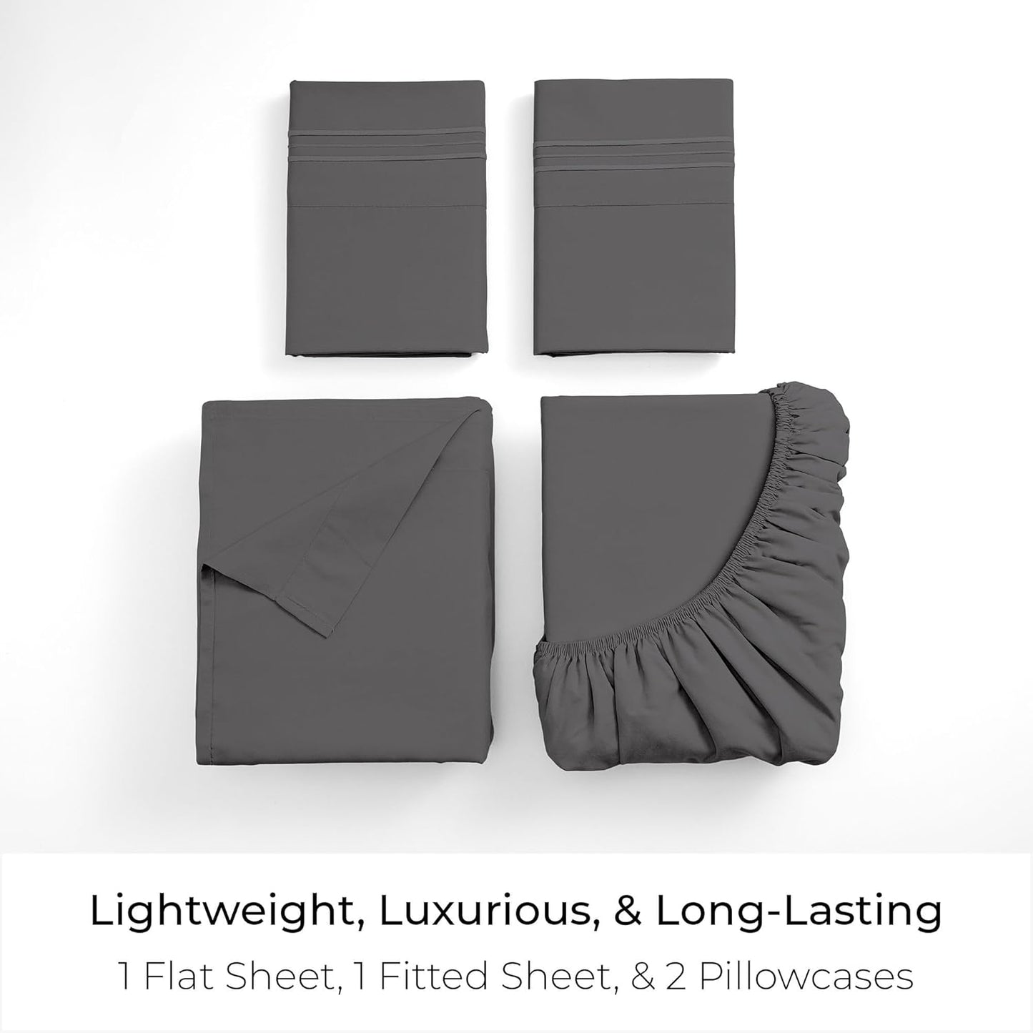 Mellanni King Sheets Set - 4 PC Hotel Luxury Bedding | Extra Soft, Cooling, Wrinkle-Resistant (Gray)