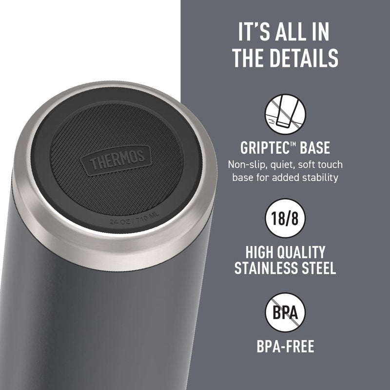 THERMOS ICON SERIES Stainless Steel Water Bottle with Spout - 24 Ounce, Granite - Vacuum Insulated Water Bottle with Lid