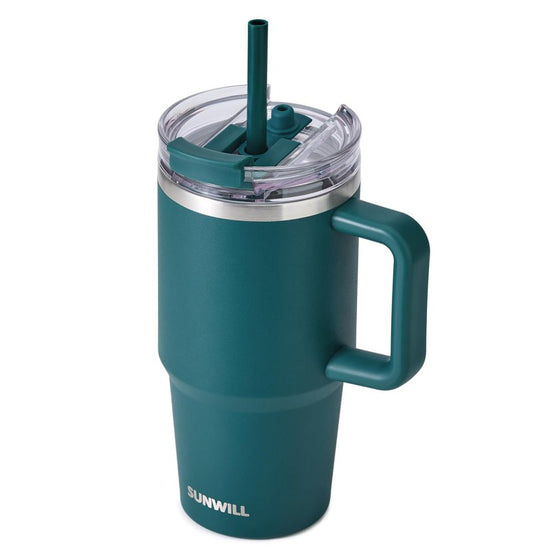 SUNWILL Coffee Tumbler with Handle, 20 oz Travel Mug with Lid and Straw Insulated, Stainless Steel Cup Leak Proof for Travel & Outdoor, Cupholder Friendly, Powder Coated Deep Teal