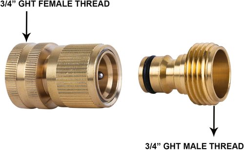HQMPC Garden Hose Quick Connect - Solid Brass Fittings for Easy Water Hose Connection | 3/4 Inch GHT (2 Sets)