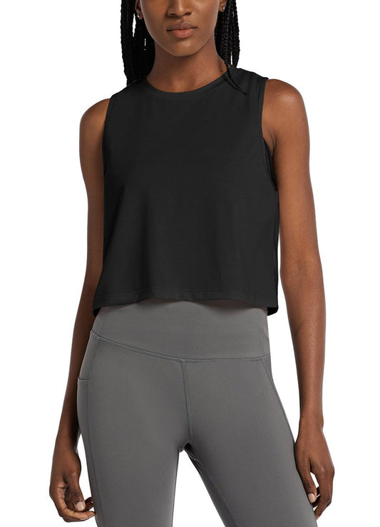 baleaf Workout Tops for Women Crop Tank Top Quick Dry Athletic Gym Exercise Sleeveless Shirts Muscle Yoga Loose Fit Black S