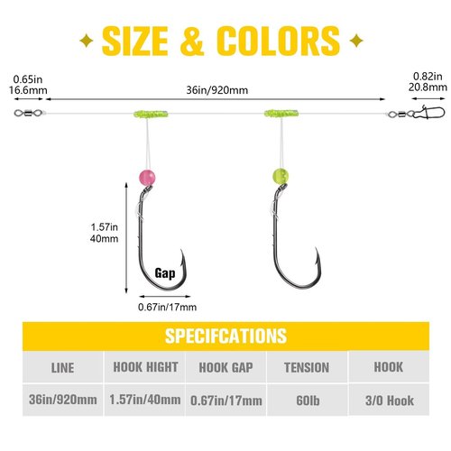 Dovesun High Low Rigs Fishing Saltwater 60lb Pre-Tied Hi/Lo Strong Unique T Knot Bottom Surf Fishing Rigs with 3/0 Hook 10PCS