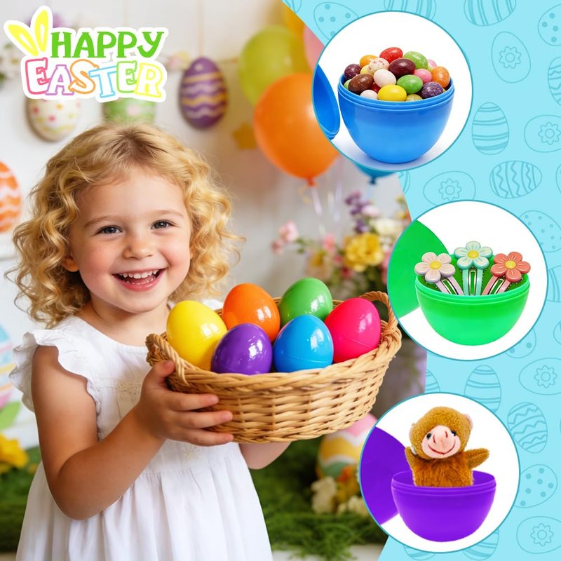 UMEELR 500 PCS Plastic Eggs Bulk, 2.4 Inch Easter Eggs Empty, 6 Bright Colors Fillable Easter Hunt Party Favor Basket Stuffers Fillers Filling Treats