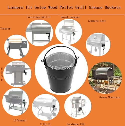 Firsgrill Grease Bucket Liners - 30-Pack Replacement for Z Grill & Green Mountain Smokers