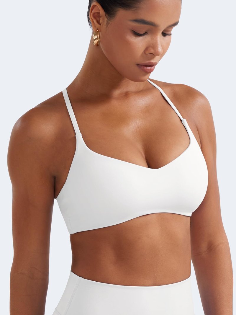 YEOREO CoreFlex Y Back Sports Bras for Women Padded Racerback Bra Paisely Light Impact Adjustable Straps Gym Workout Tops White M