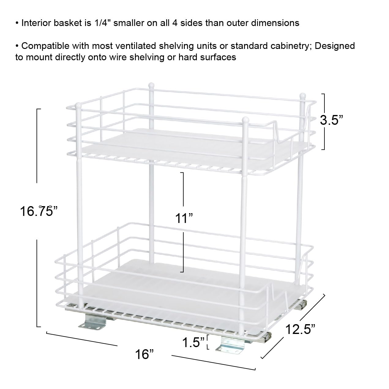 Household Essentials White Steel Two-Tier Pantry Organizer with Plastic Accents