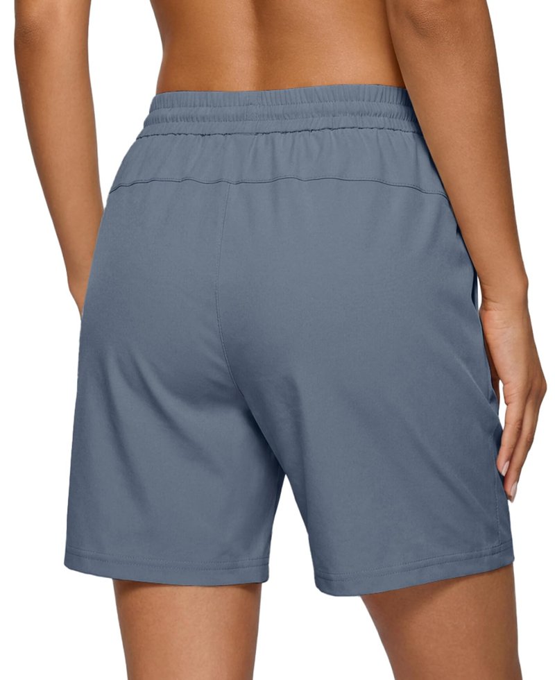 IWOLEENCE Women's 7" Athletic Shorts Quick Dry Stretch Lightweight Hiking Summer Long Shorts for Ladies Cargo with 2 Zipper Pockets Navy Blue, L