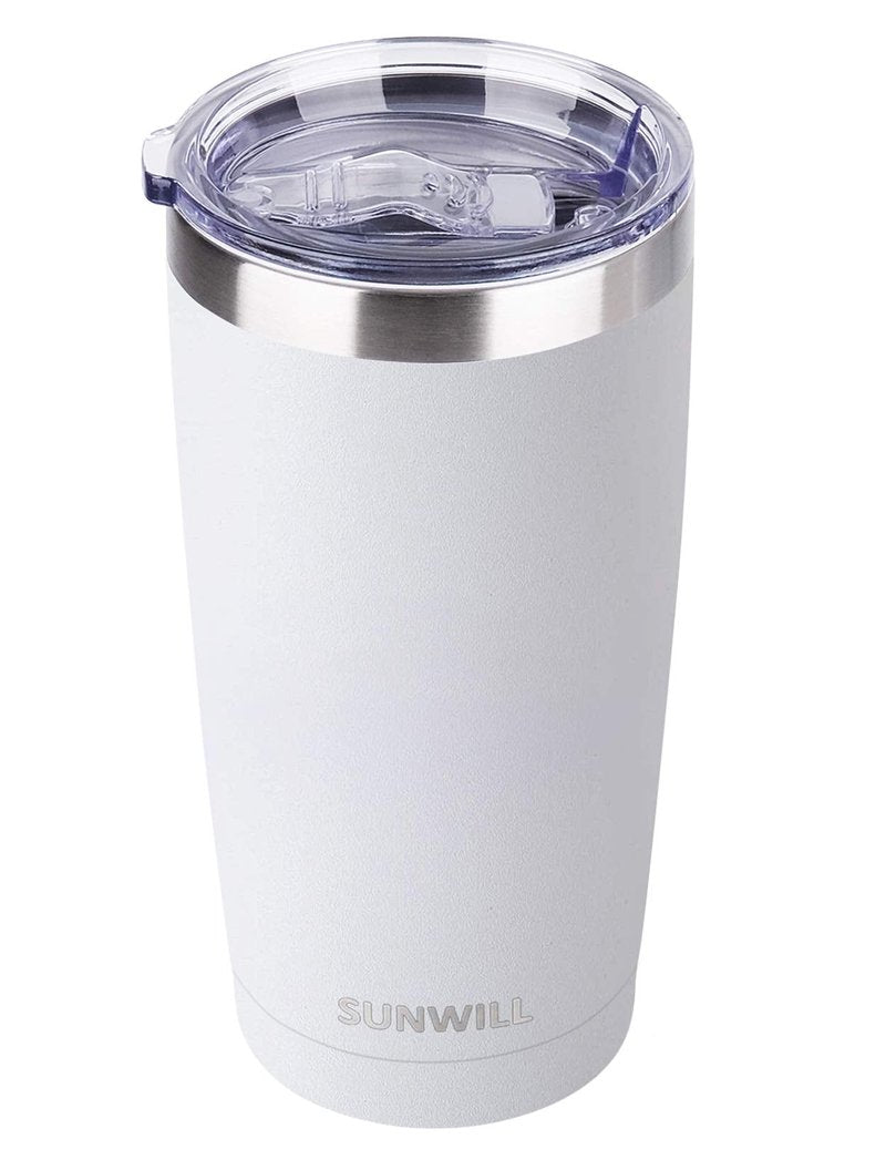 SUNWILL Travel Coffee Tumbler 20 oz, Insulated Mug with Lid, Stainless Steel Cup for Hot and Cold Drinks, Powder Coated White