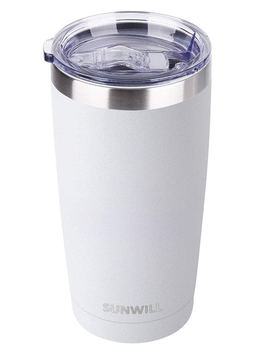 SUNWILL Travel Coffee Tumbler 20 oz, Insulated Mug with Lid, Stainless Steel Cup for Hot and Cold Drinks, Powder Coated White